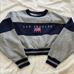 Gray and Navy Los Angeles Cropped, Oversized Sweatshirt